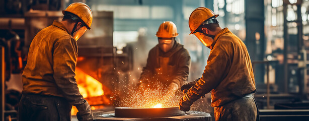 Steel Workers in a Foundry with Molten Metal