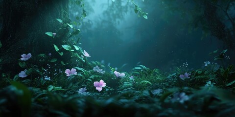 Fototapeta premium April blossoms of wildflowers in a lush forest setting, Wildflower blossoms in a lush forest setting