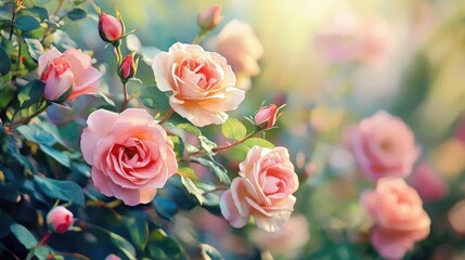 Obraz premium Blooming roses in a watercolor garden