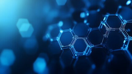 Abstract Hexagonal Structure with Blue Glowing Lines