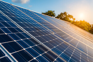 Solar panels under sunlight, white isolate background