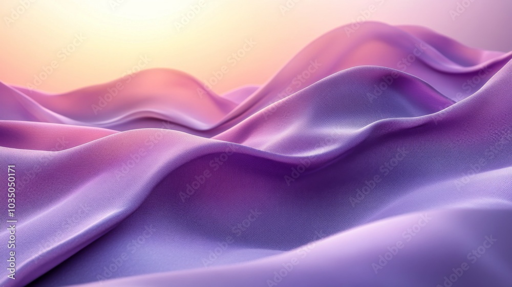 Poster silky purple fabric cascades in soft waves, illuminated by warm sunset hues. the delicate texture ca