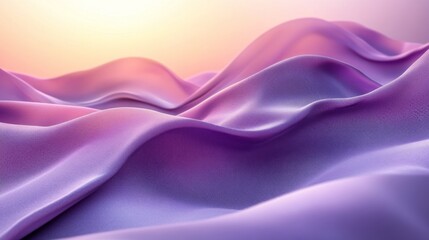 Obraz premium Silky purple fabric cascades in soft waves, illuminated by warm sunset hues. The delicate texture catches the light, creating a tranquil and serene atmosphere.