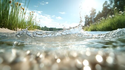 Fototapeta premium Clear Water Gently Lapping Against Sandy Riverbank