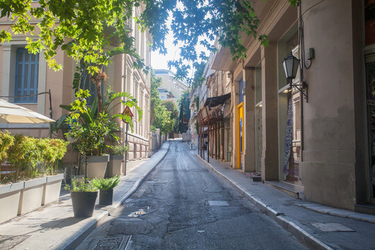 Fototapeta Empty summer street in Athens, Greece. Travel concept