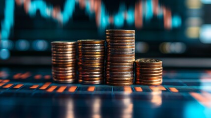Stacks of Coins on Financial Chart