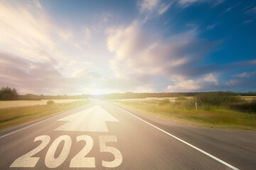 2025 written on the road. Motion, Future, strategy and success in New Year 2025 concept