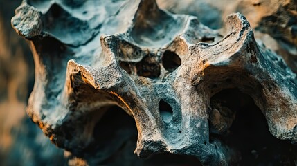 Close-up of a Gray and Tan Rock Formation with Irregular Holes