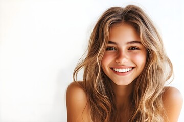 Fototapeta premium Smiling pretty young college girl isolated on white background.