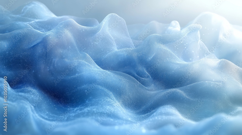 Aufkleber Gentle waves of soft blue undulate under a bright light, creating an abstract representation of a serene ocean. The scene exudes tranquility and harmony.