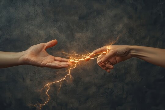 Two hands are shown in a close up, with one hand on top of the other