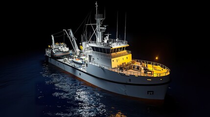 Naklejka premium A research vessel used for underwater exploration, with scientists preparing to send submersibles into the deep sea