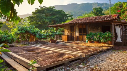 Tranquil coffee landscape: a perfect blend of nature and flavor