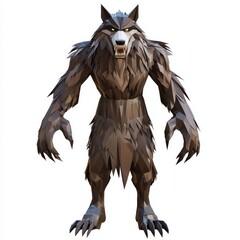 3D Render, Low Poly style of a werewolf costume with fur and claws, on isolated white background