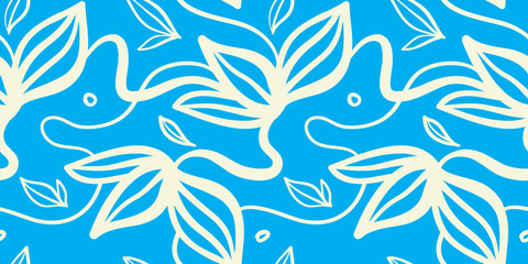 Hand drawn simple abstract flowers print. Trendy collage pattern. Fashionable template for fabric design.