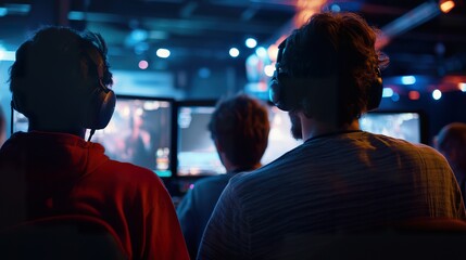 A group of gamers gathered around for a local gaming tournament, excitement and anticipation in the air