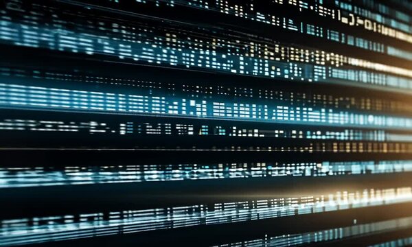 Abstract digital representation of data streams with illuminated patterns.