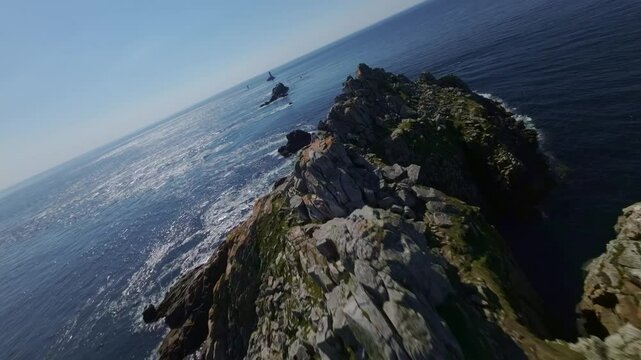Pointe du Raz With a View of La Vieille Lighthouse, in Brittany, France - FPV Shot