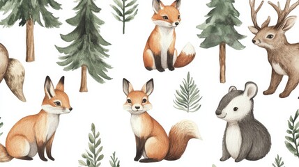 Fototapeta premium Woodland Creatures Pattern