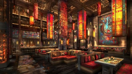 Obraz premium Refined and Luxurious Lounge Area with Plush Seating and Stylish Lighting A sophisticated interior design featuring comfortable furniture elegant accents and a warm inviting atmosphere