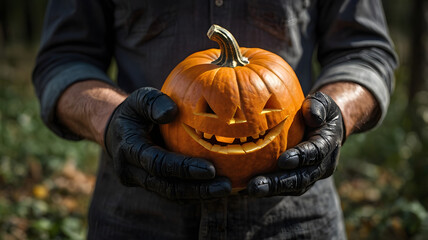 halloween pumpkin on a black background,  jack o lantern, candle light, ai generated