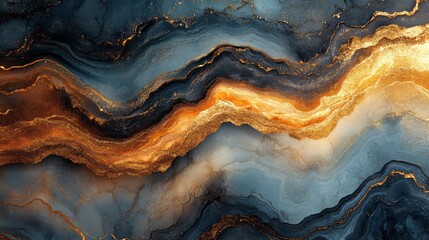 Abstract Fluid Gold and Blue Marble Texture