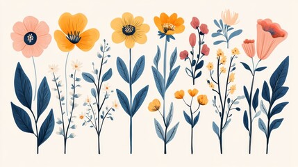 Naklejka premium Floral Illustration of Stylized Flowers