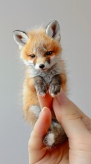 Obraz premium Cute Fox sits on the tip of a woman's finger