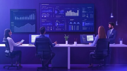 Team Analyzing Data on Large Screens