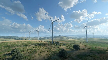 Eco-Friendly Power Generation: Stunning Green Energy Wind Turbines in a Lush Field (Octane Render, 32k UHD)