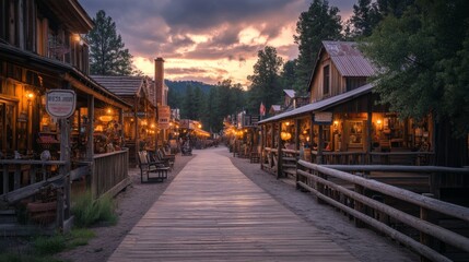 Fototapeta premium Old Western Town at Sunset
