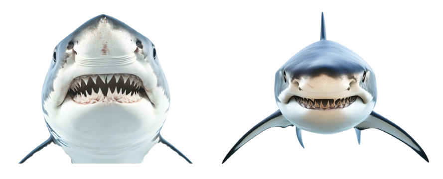 toothy shark front view isolated on a transparent PNG background, white background , cut out, clipping path, Generative Ai