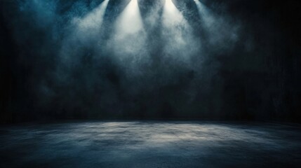 Dark empty stage with spotlight on grey concrete floor presentation background