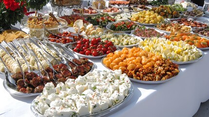 Bustling open air market filled with a vibrant array of international food stalls showcasing a diverse selection of fresh local and global cuisine and ingredients for the culinary enthusiast