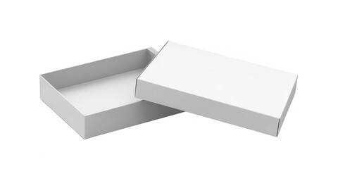 White empty packaging box, isolated on white background, for storing various items as desired.