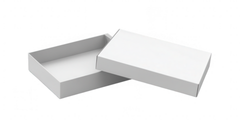 White empty packaging box, isolated on white background, for storing various items as desired.