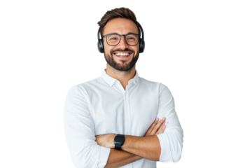 PNG image of Man with headset, call center and contact us with smile