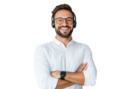 PNG image of Man with headset, call center and contact us with smile