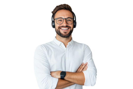 PNG image of Man with headset, call center and contact us with smile