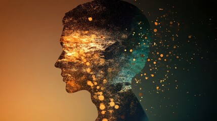 Obraz premium A surreal portrait blending human features with abstract elements, creating a visually striking representation of thought and creativity.