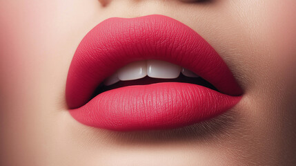 Obraz premium Matte pink lips slightly parted, showing soft natural texture