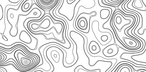 Abstract black and white wavy topography relief map background landscape geodesy topographic map lines background, topographic contour map vector illustration with black lines geography background.