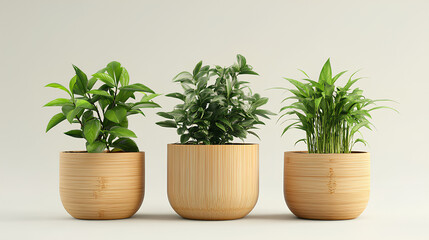Naklejka premium Customengraved bamboo plant pot with name, ecofriendly gift, 3D illustration