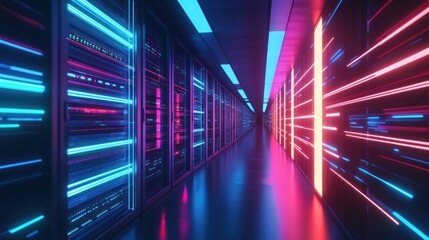 Fototapeta premium Neon Lights Server Room