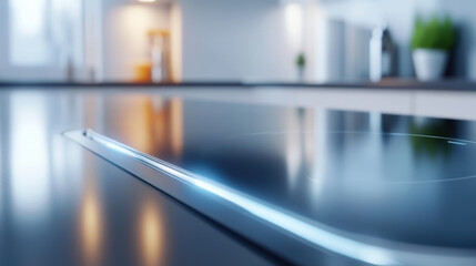 Sleek modern kitchen with a glossy induction cooktop, AI