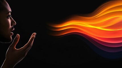 A profile of a person exhaling vibrant, flowing colors against a dark background, symbolizing creativity and expression.