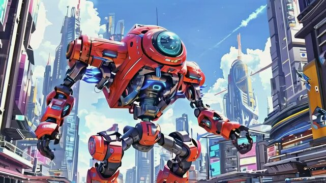 Cartoon Mecha Race in Future City