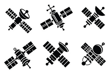 set of simple satelite globe signal icon vector 