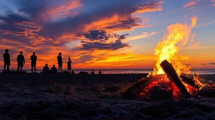 Sunset Bonfire Gathering at the Beach