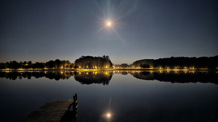 Tranquil Nighttime Scene by the Reflective Lake